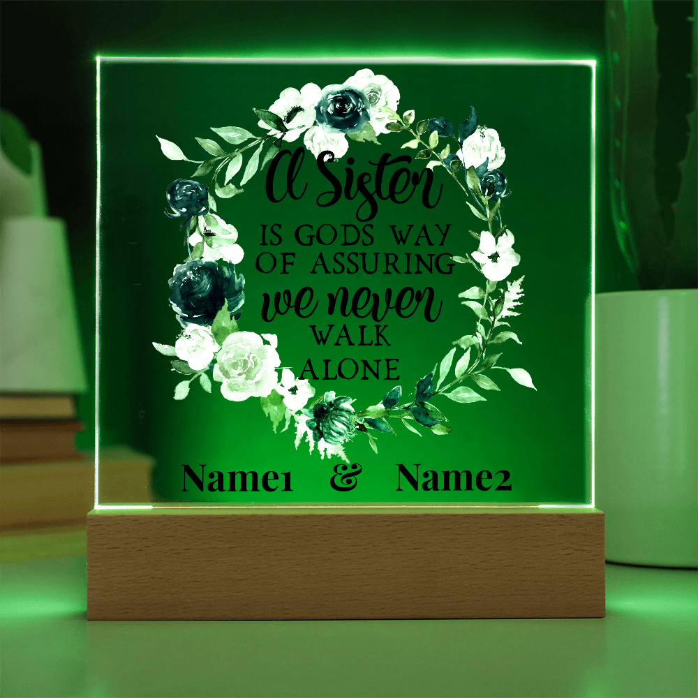 A Sister Is God's Way” Personalized Floral Acrylic Plaque – Custom Two-Name Sister Gift, Religious Quote Decor