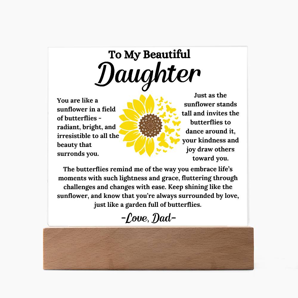 To My Daughter - Sunflower Butterflies - Square Acrylic Plaque