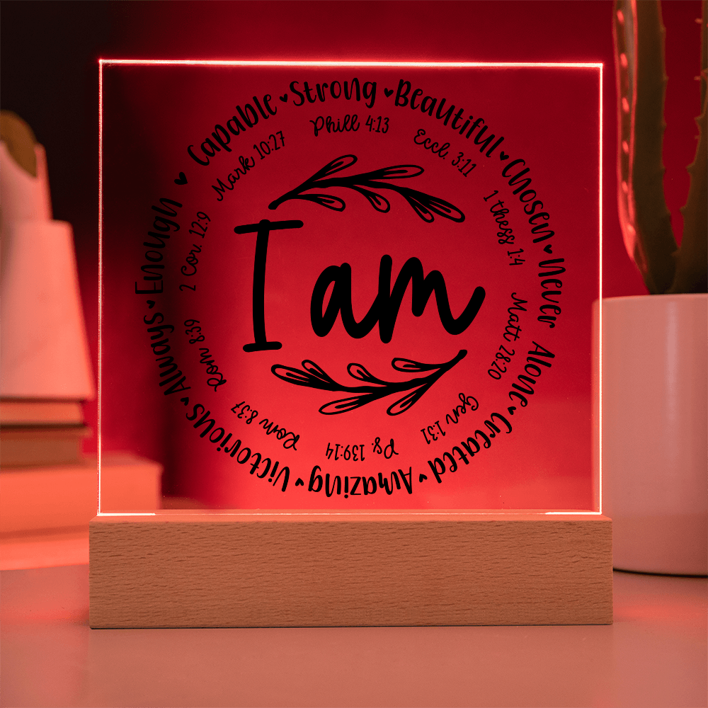 I Am: Affirmed by His Word Square Acrylic Plaque