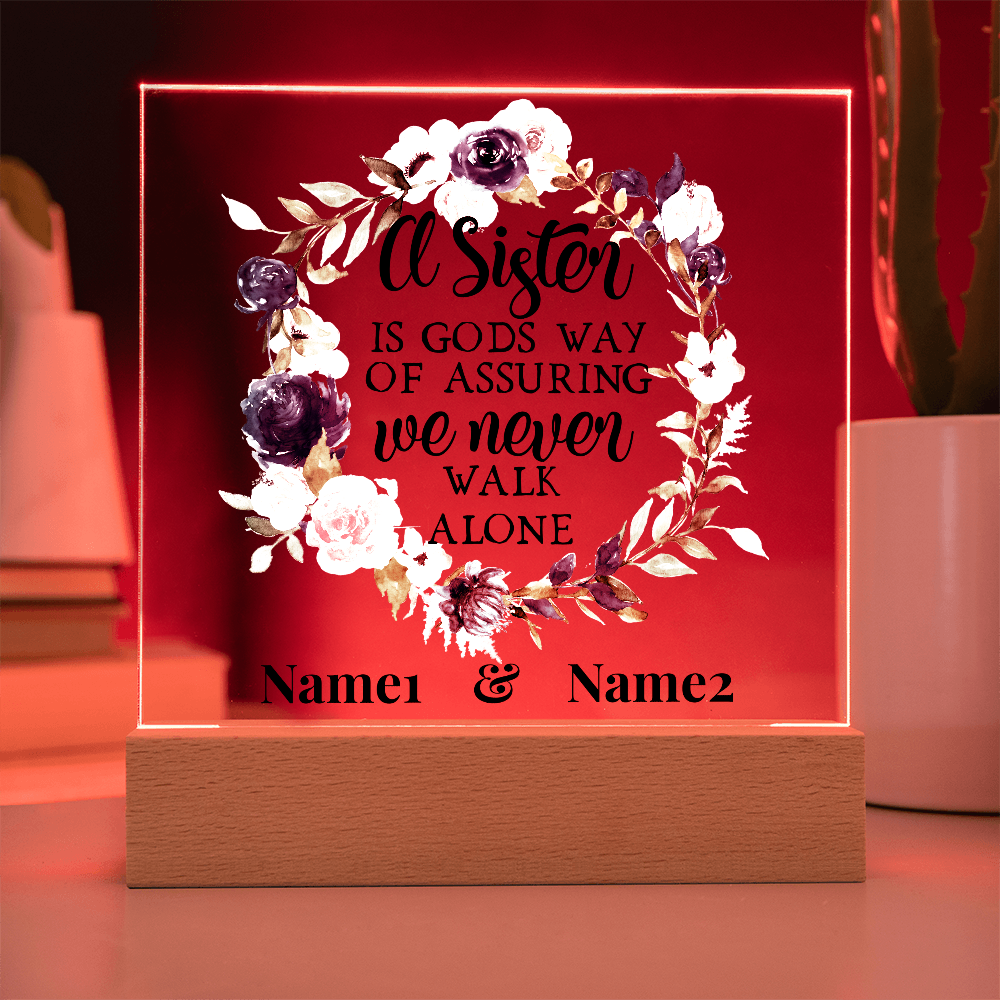 A Sister Is God's Way” Personalized Floral Acrylic Plaque – Custom Two-Name Sister Gift, Religious Quote Decor