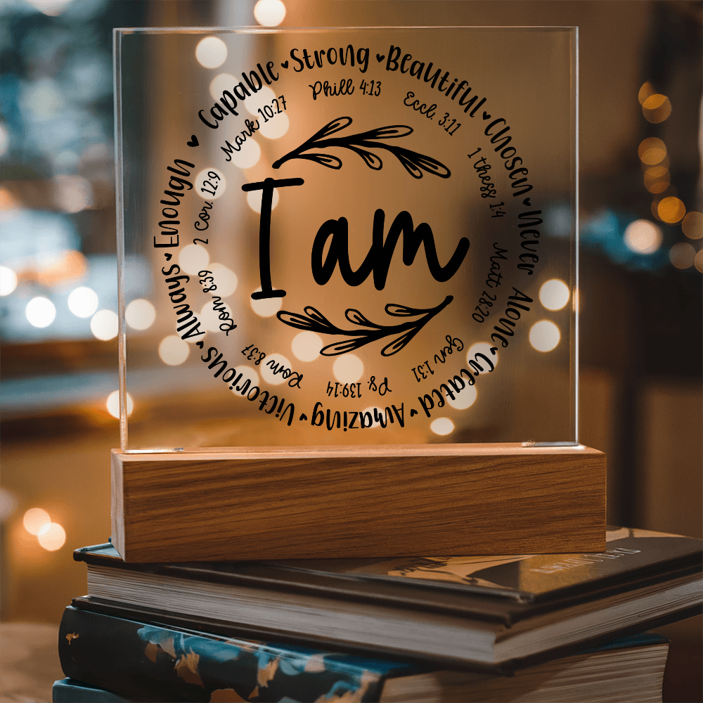 I Am: Affirmed by His Word Square Acrylic Plaque