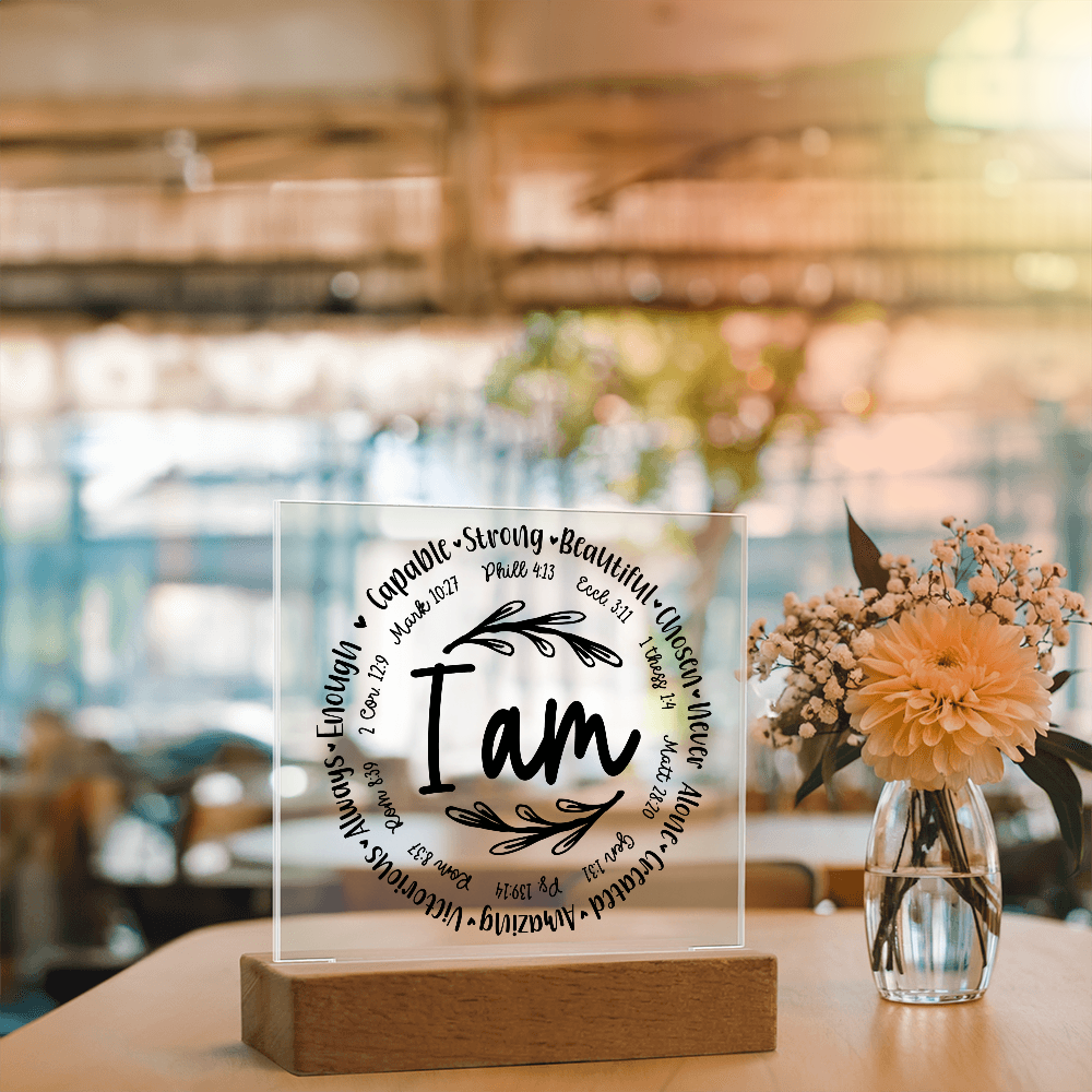 I Am: Affirmed by His Word Square Acrylic Plaque