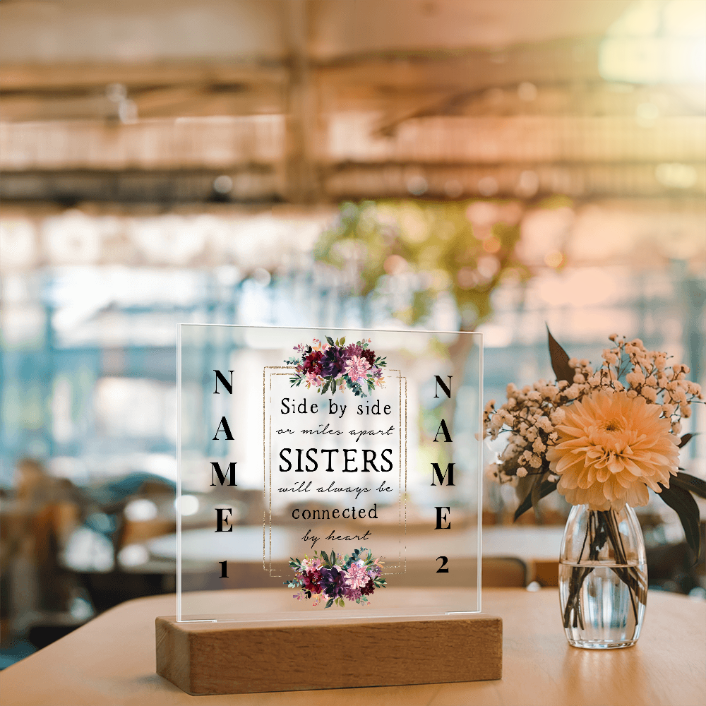 Heartstrings of Sisterhood Personalized Floral Acrylic Plaque