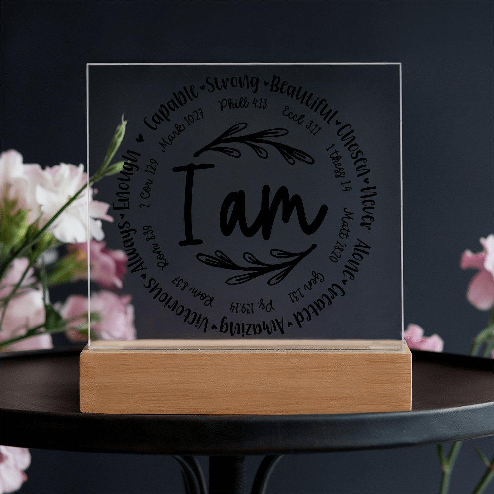 I Am: Affirmed by His Word Square Acrylic Plaque