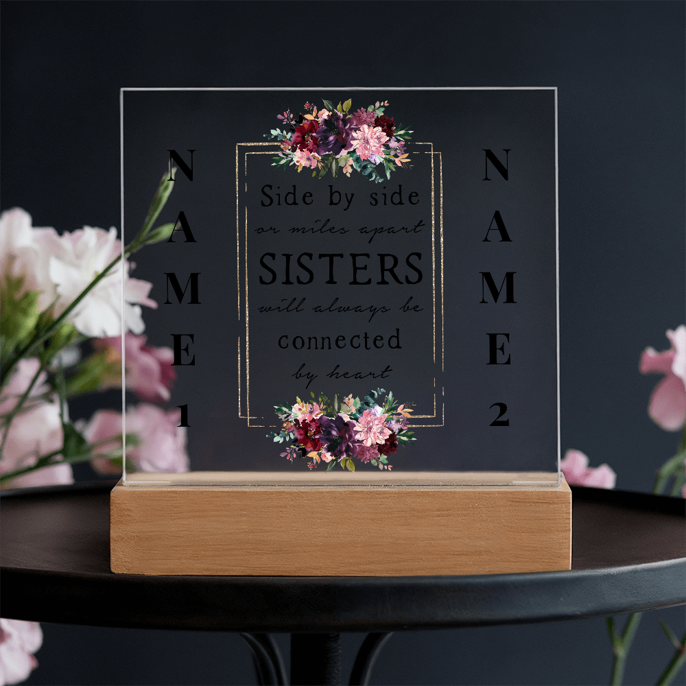 Heartstrings of Sisterhood Personalized Floral Acrylic Plaque