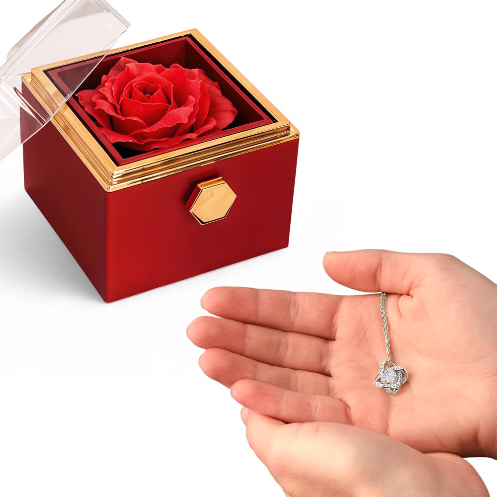 Rotating Rose Box - Love Knot Necklace