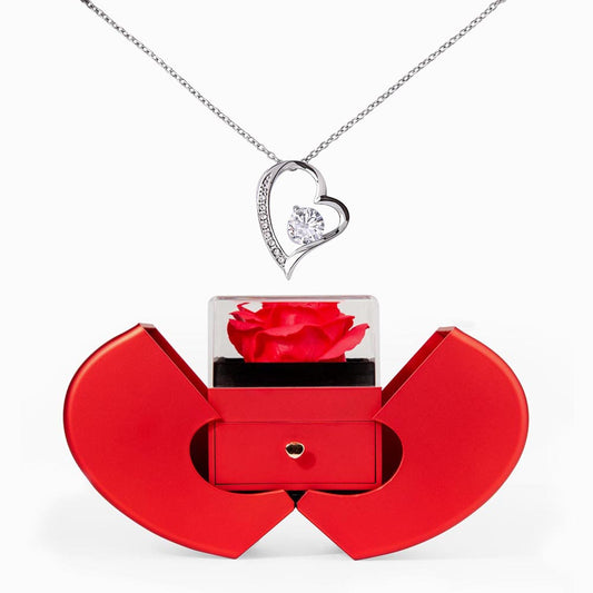 Red Heart Rose Box Forever Love Necklace