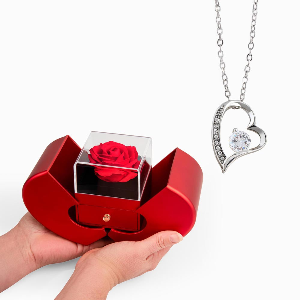 Red Heart Rose Box Forever Love Necklace