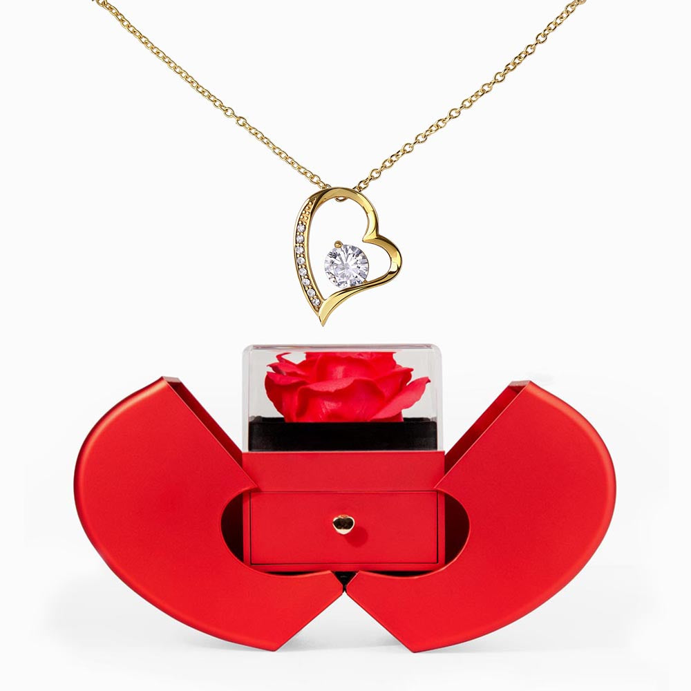 Red Heart Rose Box Forever Love Necklace
