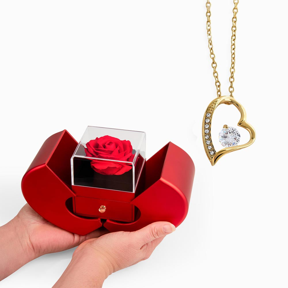 Red Heart Rose Box Forever Love Necklace