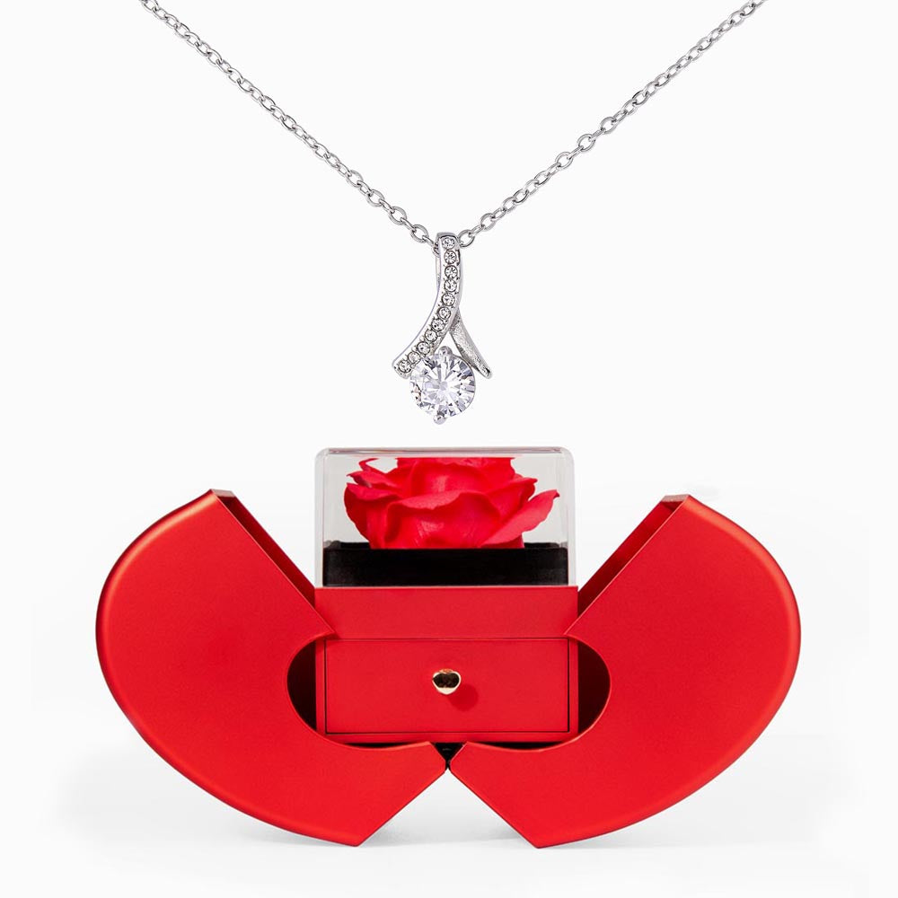 Red Heart Rose Box Alluring Beauty Necklace