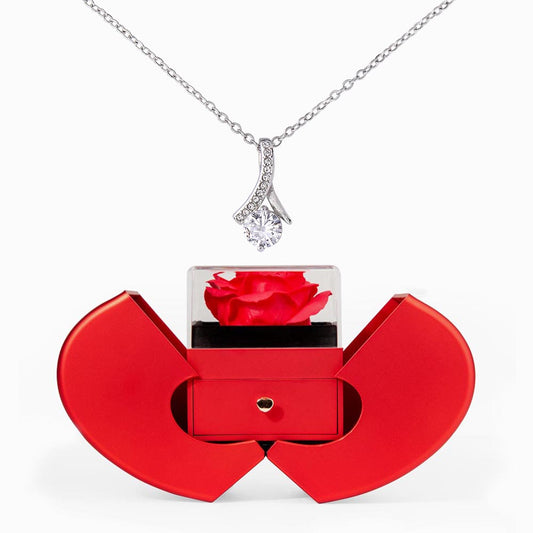 Red Heart Rose Box Alluring Beauty Necklace