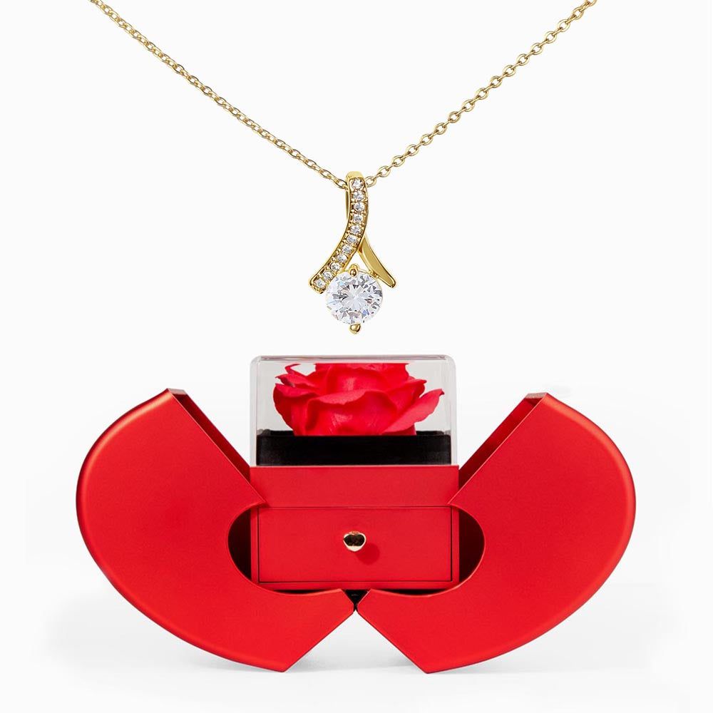 Red Heart Rose Box Alluring Beauty Necklace