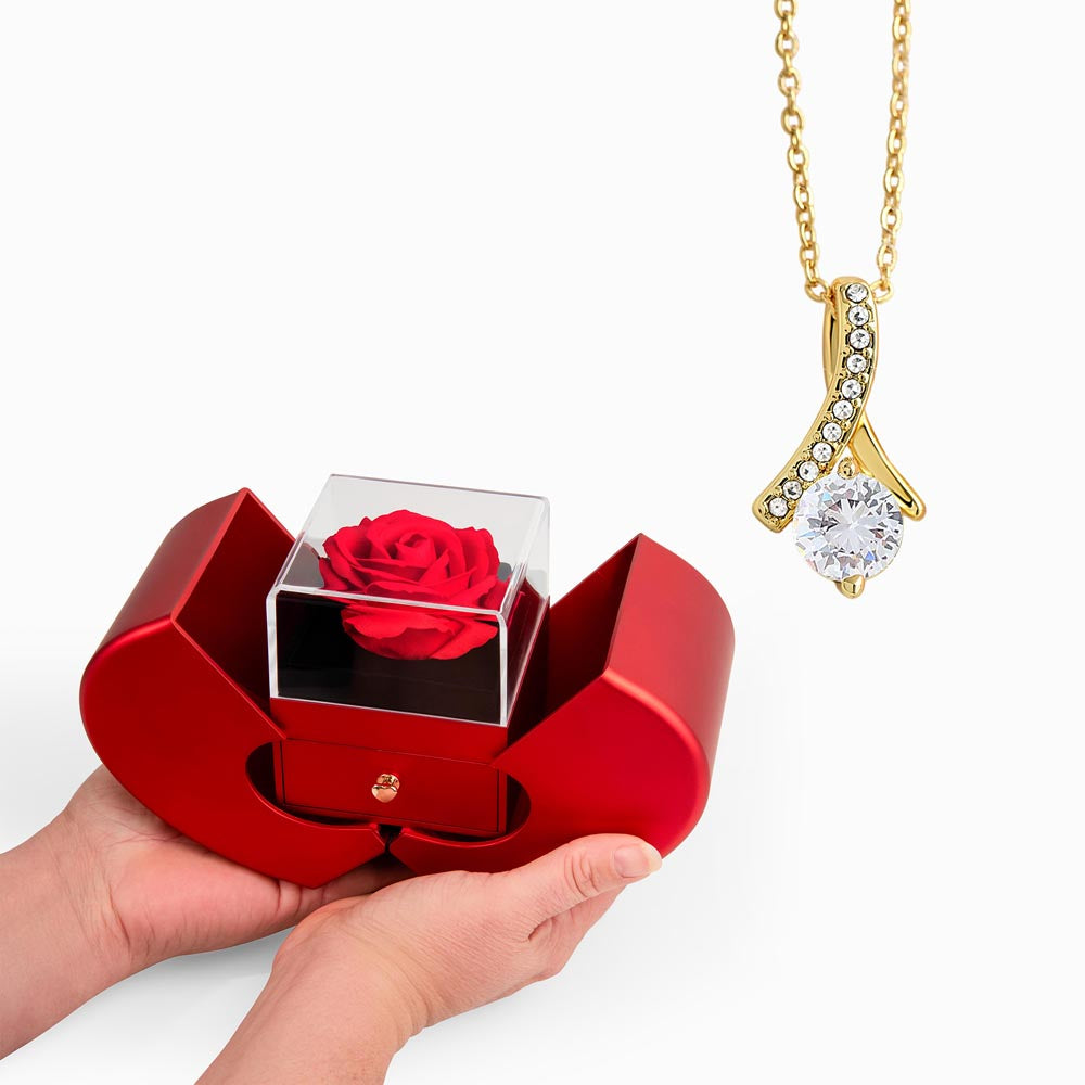 Red Heart Rose Box Alluring Beauty Necklace