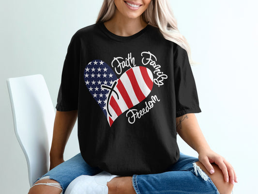 Faith Family Freedom Heart Graphic Tee product