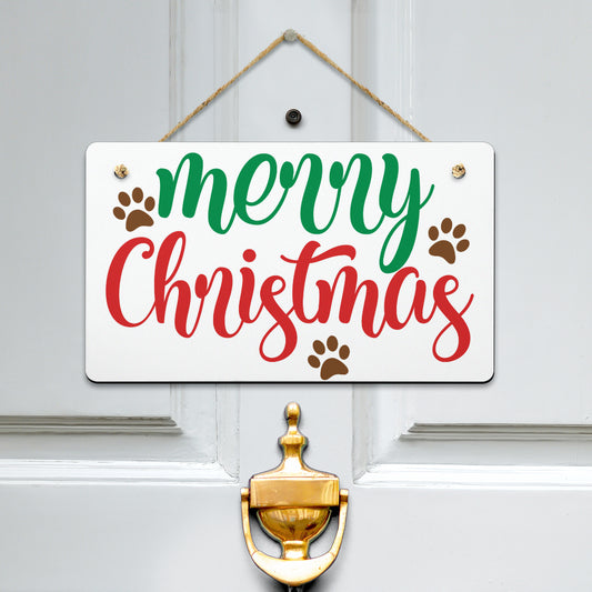 Merry Christmas Paw Prints Hanging Door Sign