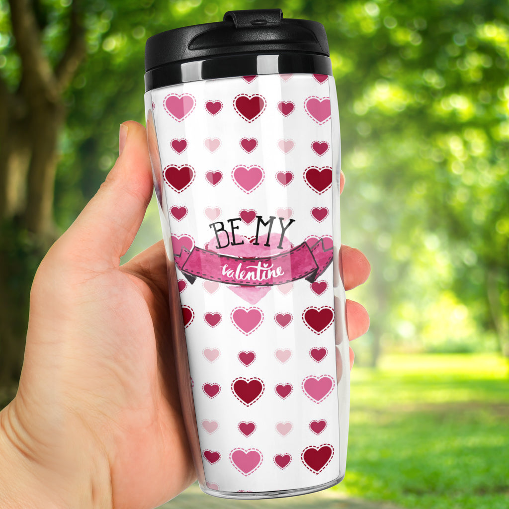 Be My Valentine Hearts Background Reusable Coffee Cup