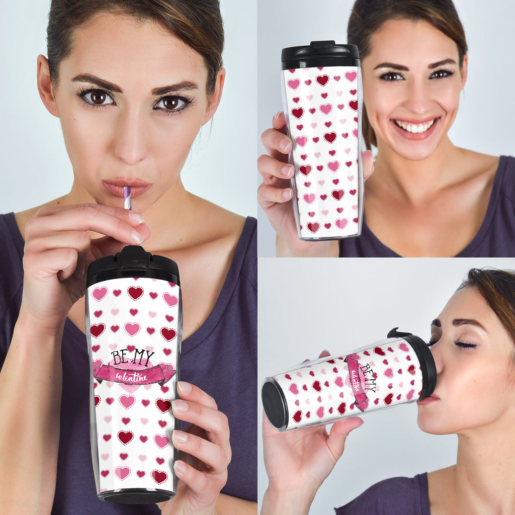 Be My Valentine Hearts Background Reusable Coffee Cup