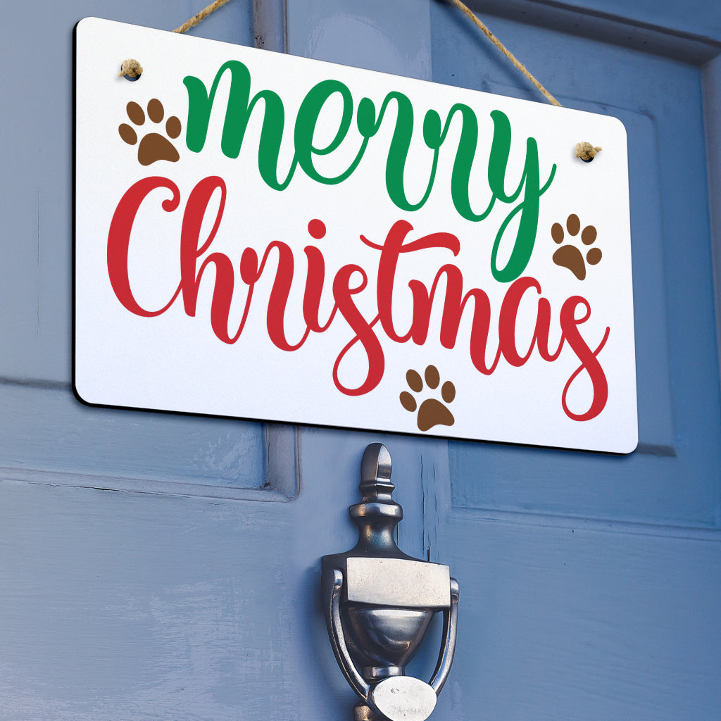 Merry Christmas Paw Prints Hanging Door Sign