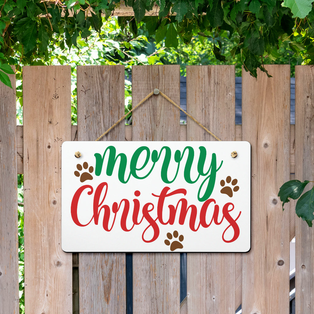 Merry Christmas Paw Prints Hanging Door Sign