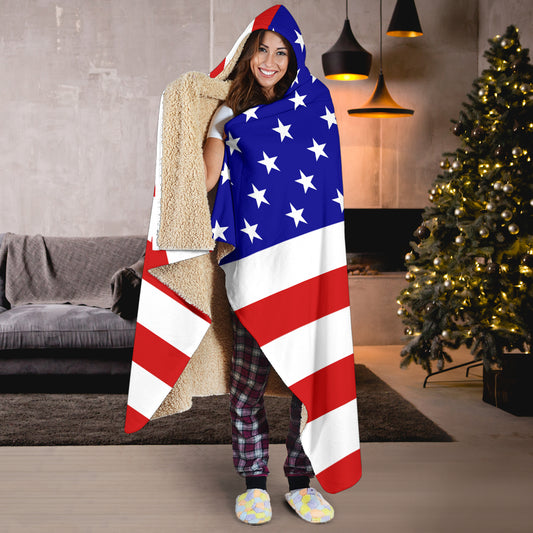 Youth/Adult Size American Flag Hooded Blanket