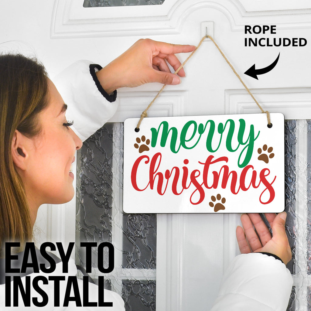 Merry Christmas Paw Prints Hanging Door Sign